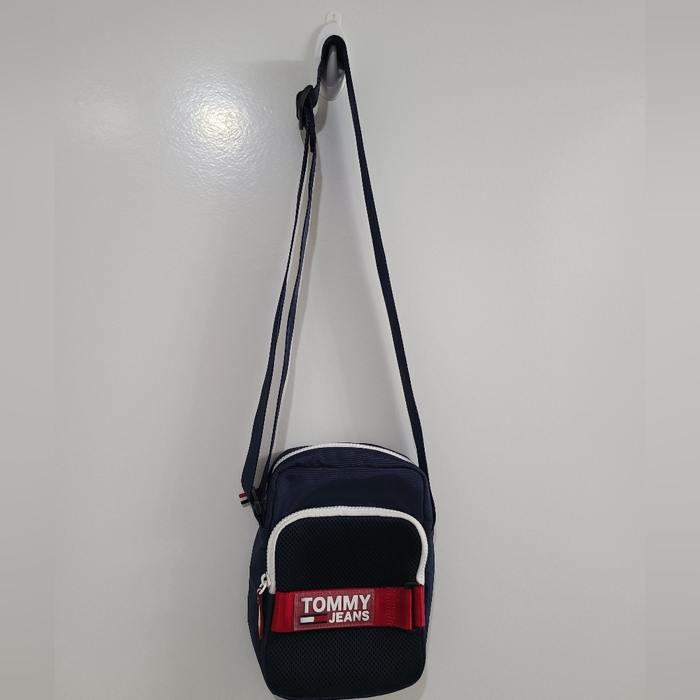 Tommy Hilfiger Blue and Red Belt Bag Sleek Design
